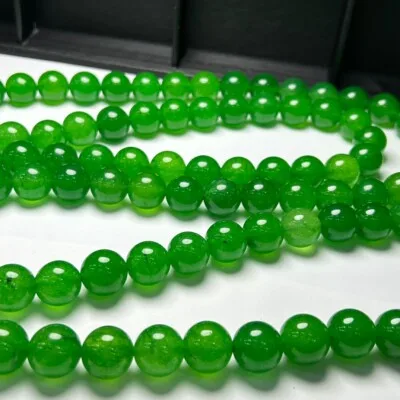AAA Round Natural ice Green Burmese jade Jadeite 108 Beads Necklaces