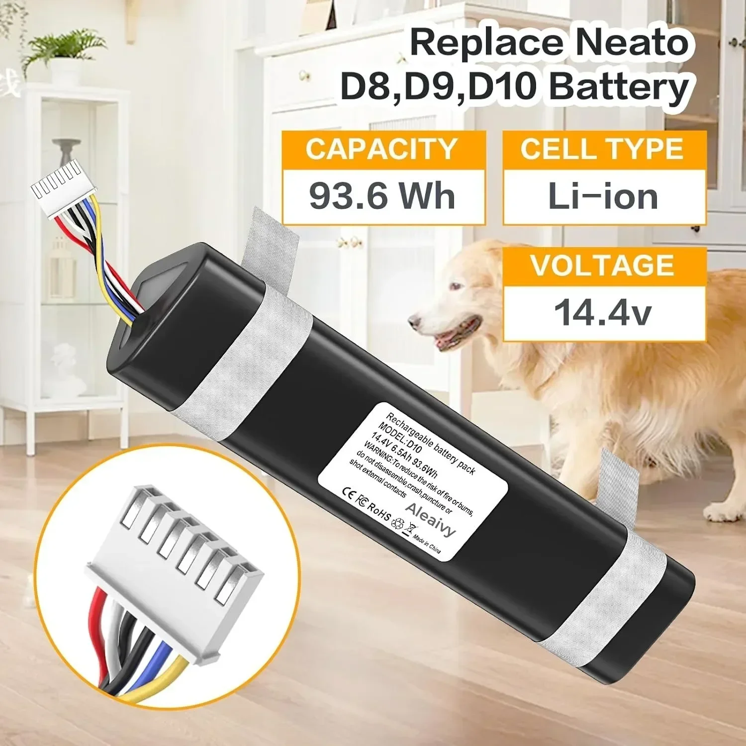 For Neato Robotics D8 D9 D10 945-0381 945-0376 945-0382 Robot Vacuum Cleaners 14.4V（93.6Wh）6500mAh 12800mAh Battery Replacement