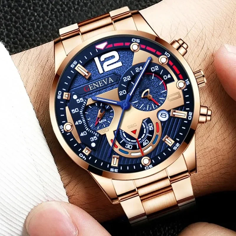 New Fashion Mens Stainless Steel Watches Luxury Quartz Wristwatch Calendar Luminous Clock Men Business Casual Watch Reloj Hombre