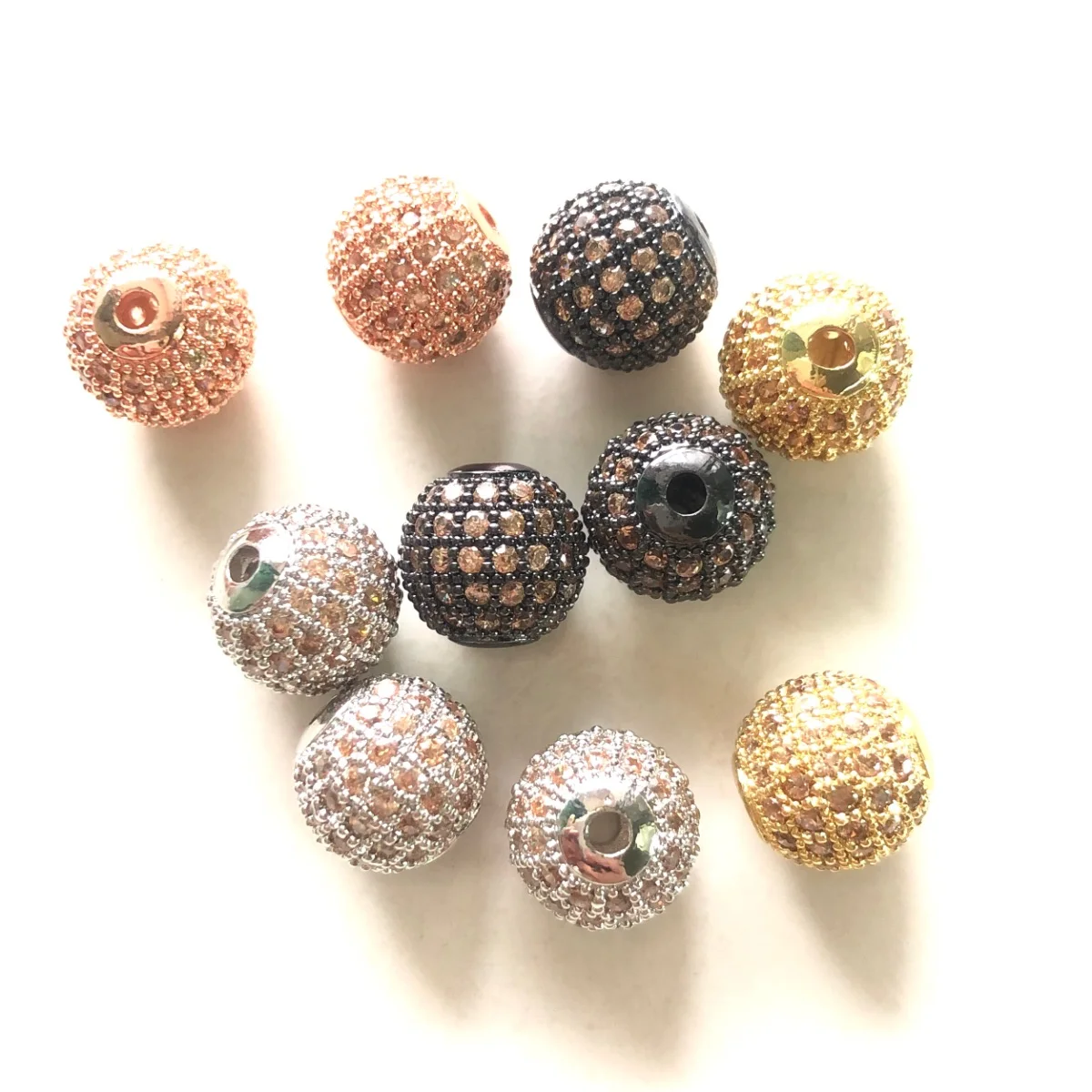 10pcs 10/12mm Champagne Zirconia Ball Spacer Disco Beads for Bracelet Making Bling Gold-Plate Waist Women Jewelry Accessories