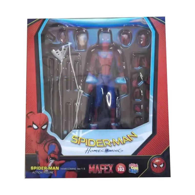 Mafex 103 스파이더 맨 액션 피규어 장난감 스파이더 맨 홈 커밍 디럭스 에디션 멀티 액세서리 모델 동상 인형 Collectible Gift