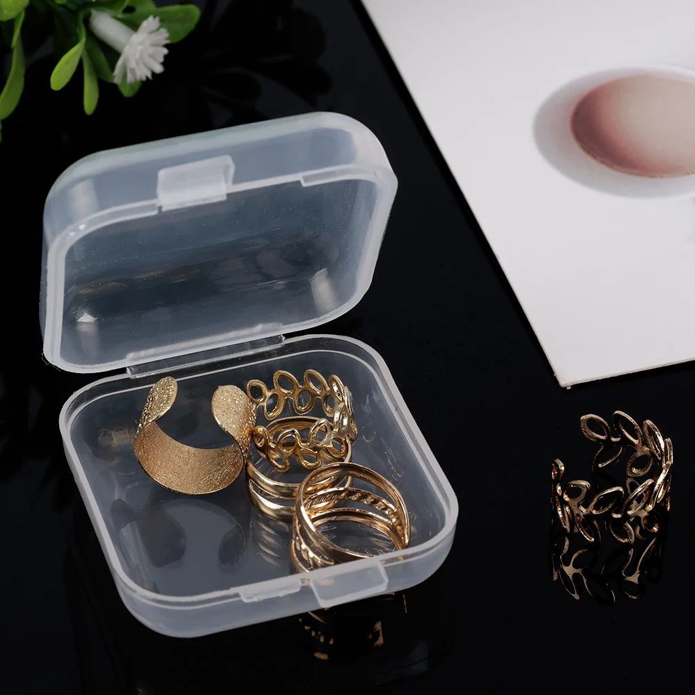 6PCS Mini Square Storage Box Plastic Transparent Earrings Rings Jewelry Beads Packaging Storage Case Small Jewelry Organizer Box