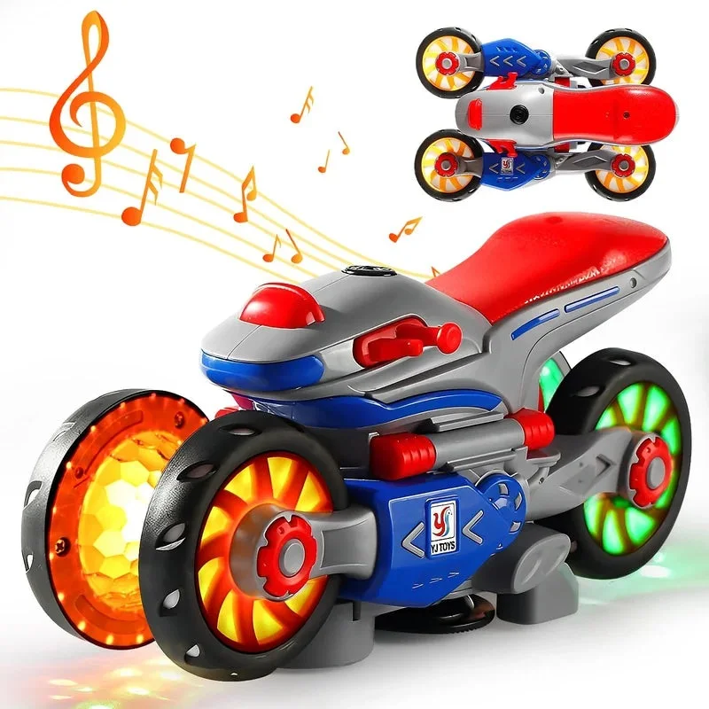 Transforming Motorcycle with LED Light Electric Motorcycle Music Toy for Toddler Kids Deformation Motorcycle 360° Spinning Stunt