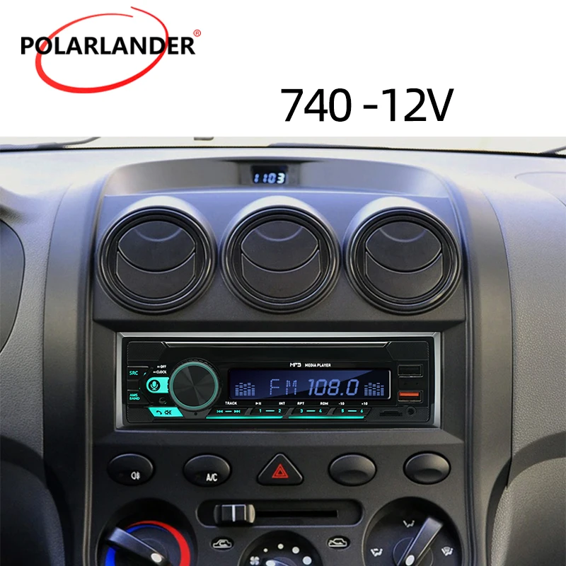 

Single Din Car MP3 Player 740 - Bluetooth FM Radio 2 USB Fast Charge 4*60W AUX RCA Output Black