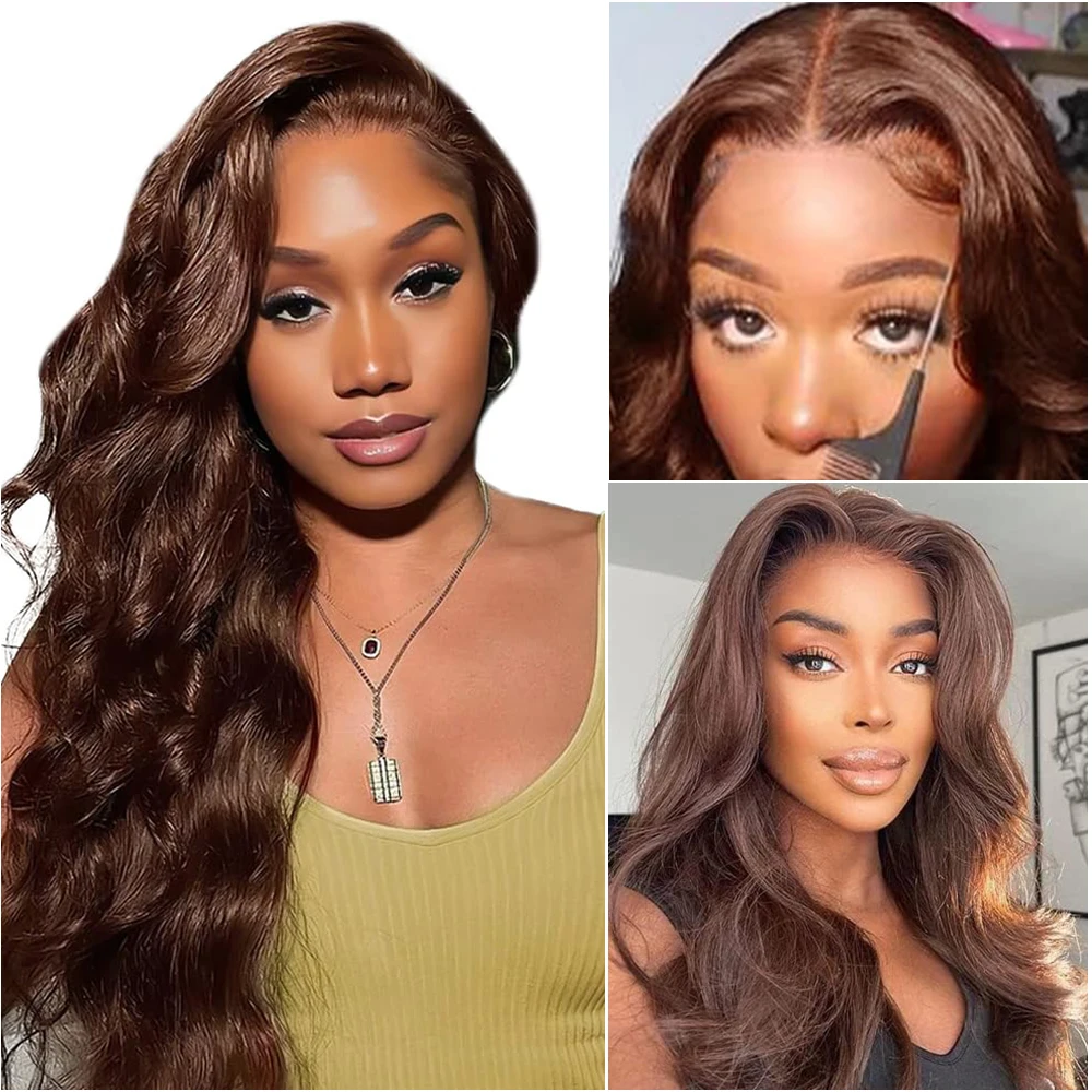30 38 40 Inch Chocolate Brown Lace Front Wig Body Wave Wig 200% Density Human Hair Wigs 13x4 13x6 HD Lace Frontal Wig For Black Women
