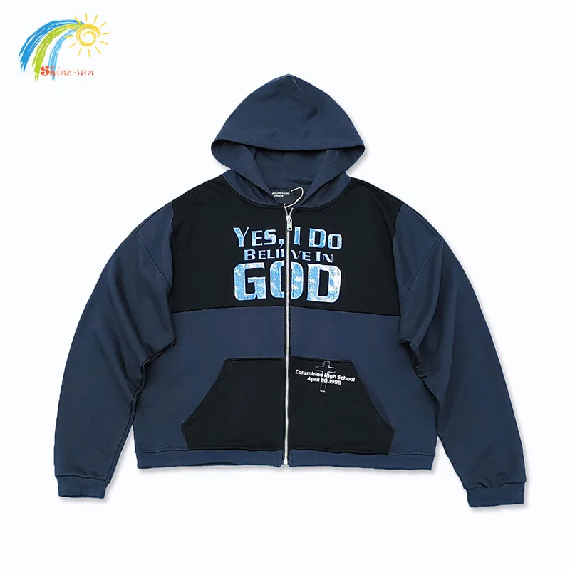 Streetwear Crack Logo Believe In God ERD Hooded Hoodie Men Wome Vintage Oversized Enfants Riches Deprimes Zipper Overcoat