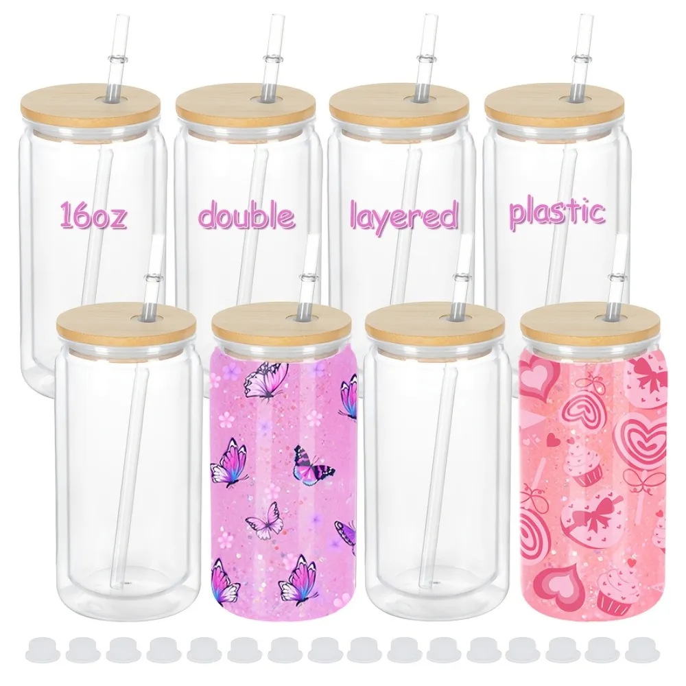 

4/8pcs 16Oz Outdoor Cups, Double-Wall Plastic Tumblers with Bamboo Lid, Used for Iced Coffee, Juice, Soda, Beverages