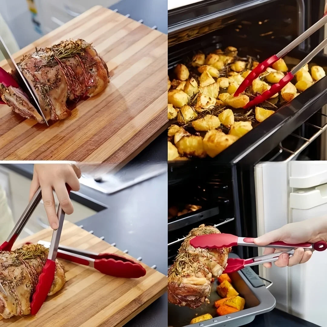 Anti Slip Kochen Servierzange Edelstahl Lebensmittel Clip Brot Salat Tong Hitzebeständige Grill Clips Küche Kochen Werkzeug – Detail 6