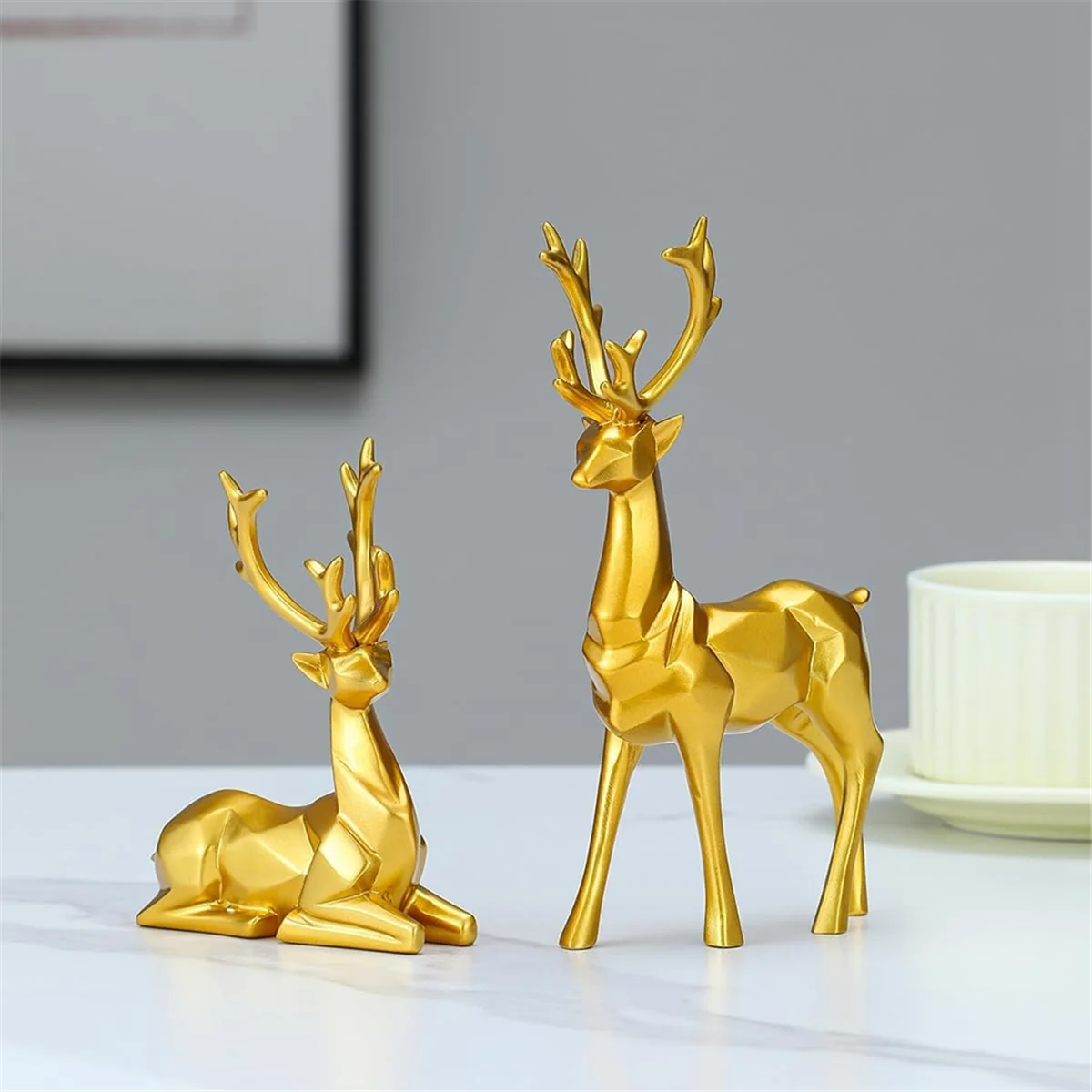 Gold Christmas - Resin Sitting Standing Deer Sculptures,Exceptional Reindeer Statues Add to Your Home Decor