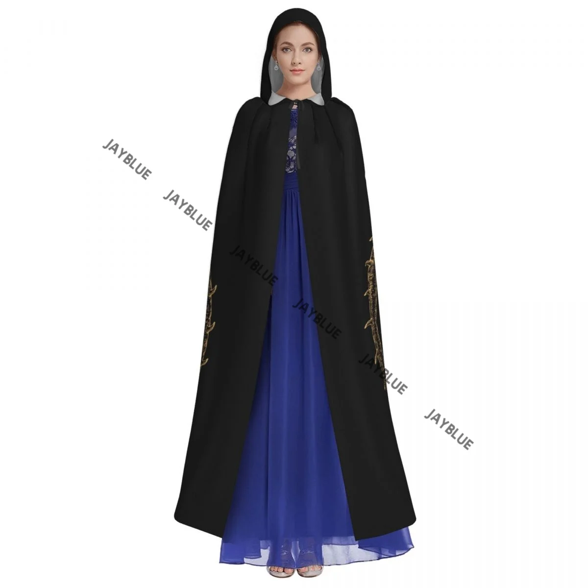 Unisex Adult Sun Moon Stars And Crosses With Kings Warring Sword Cloak with Hood Long Witch Costume Cosplay