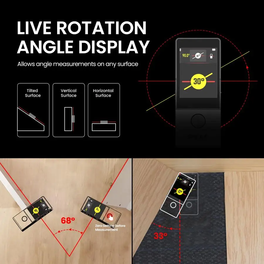 330ft Smart Laser Tape Measure amp Digital Ruler D9 PRO IPS Touchscreen, AppSync, Visual Aligning Indicator, P2P, Live Angle Dis