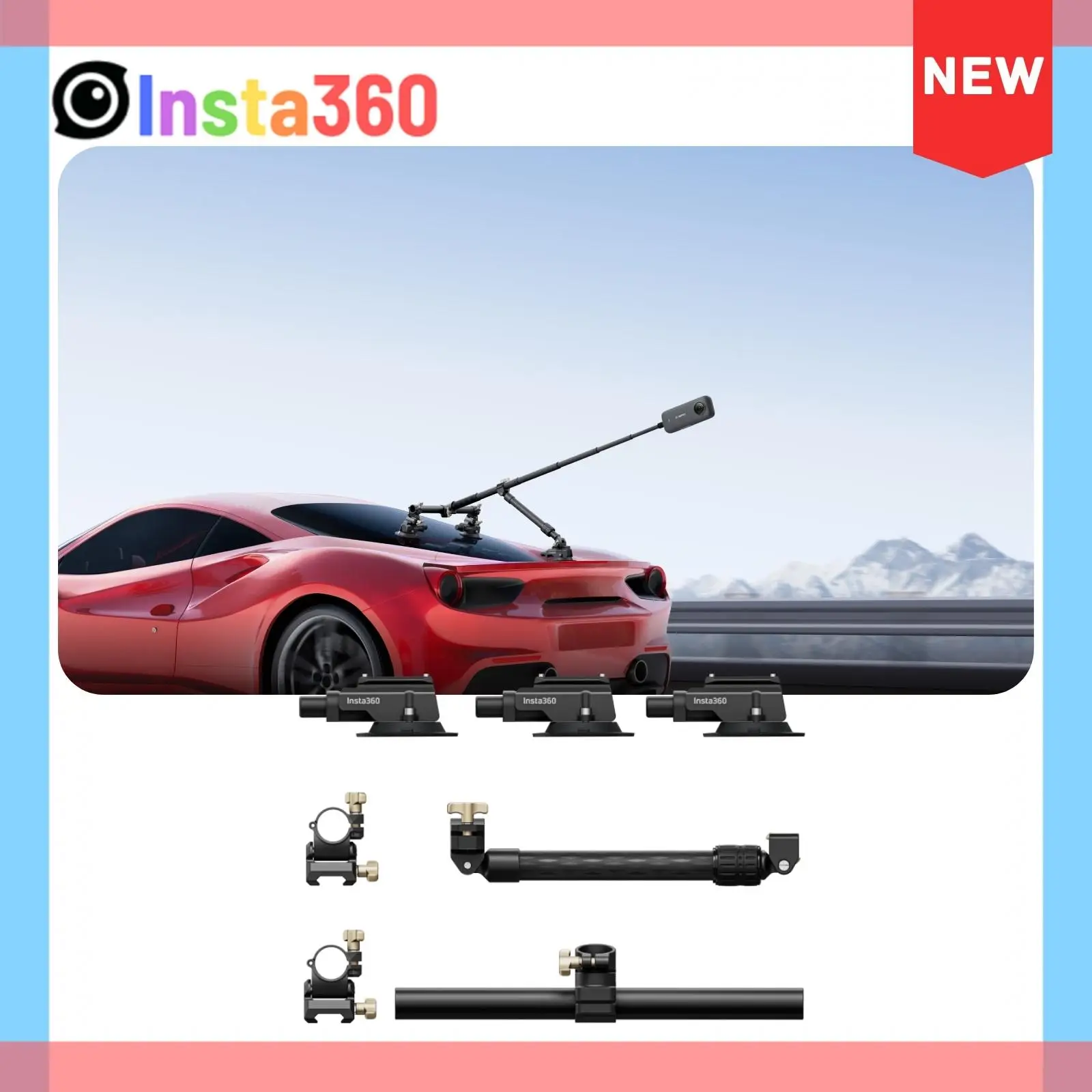 Insta360 X4 Dual or Triple Suction Cup Car Mount Carbon Fiber Stick Holder For Insta 360 X3 ONE X2 RS R GO 3S Action Accessory