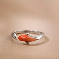 Silver inlaid cloisonne red koi shape opening adjustable ring classical art exquisite luxury ladies jewelry