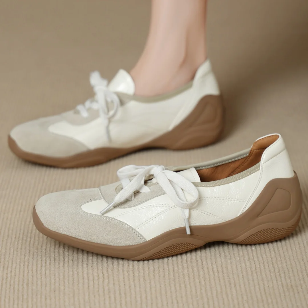 

Кроссовки danxuefei 2026: Новинка весенней коллекции, женские, из натуральной кожи, с круглым носком, на шнуровке, высококачественные, мягкие и удобные.