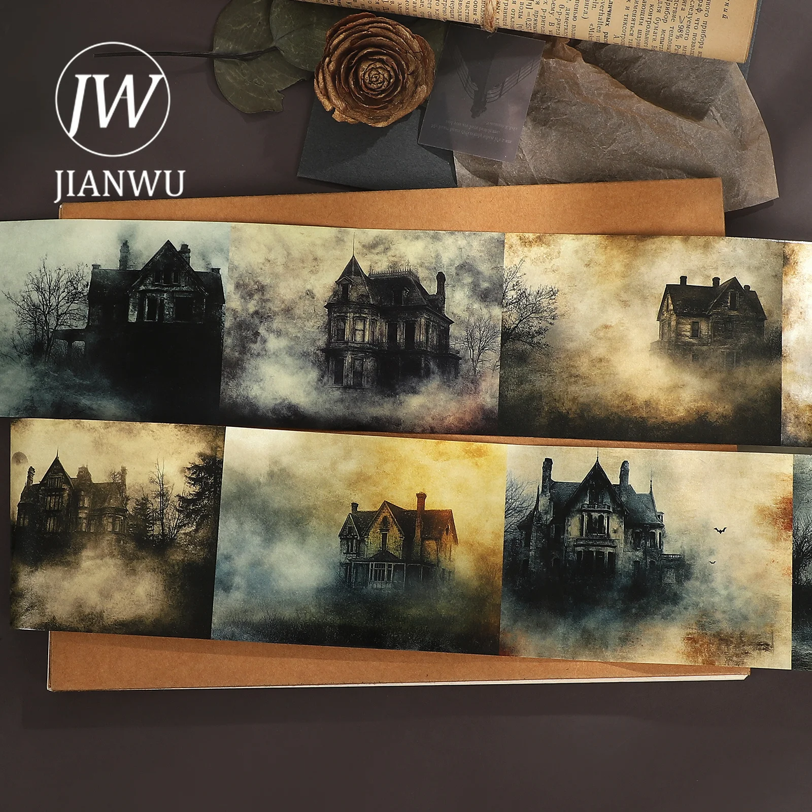 JIANWU 80mm*193cm Vintage Haunted House Landscape Material Collage Scrapbooking Washi Tape Creative DIY Journal Stationery