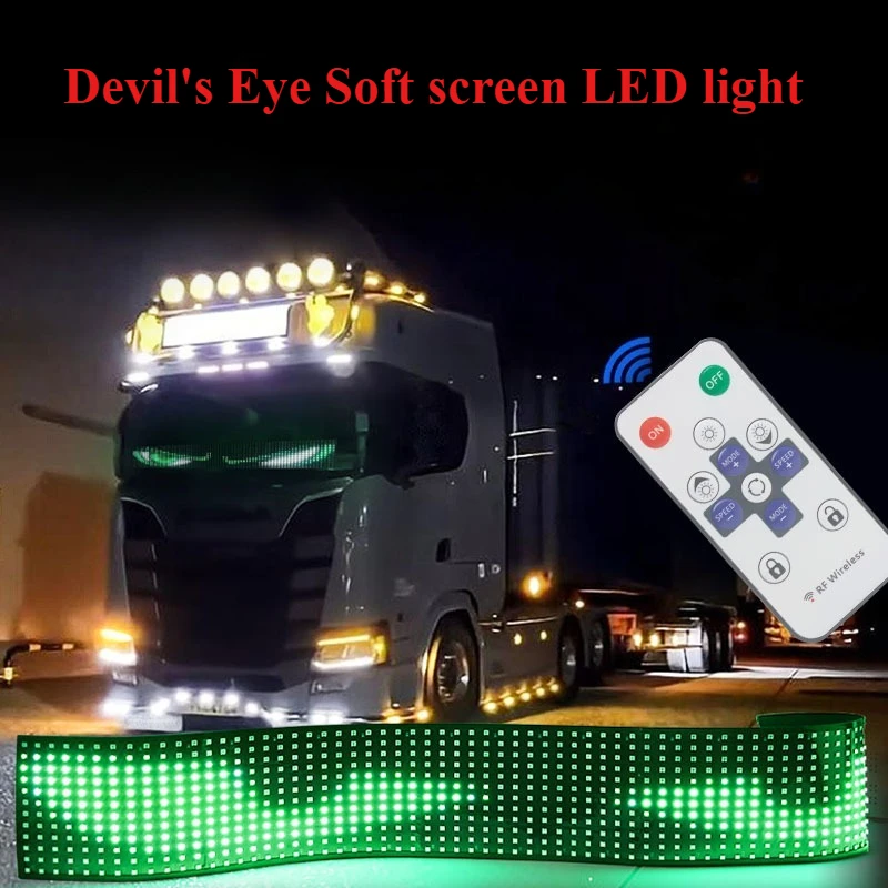 For Car Truck Devil Eyes LED Pixel Panel Light APP+Remote Control Soft Foldable Lighting Board with Scrolling Text Animation