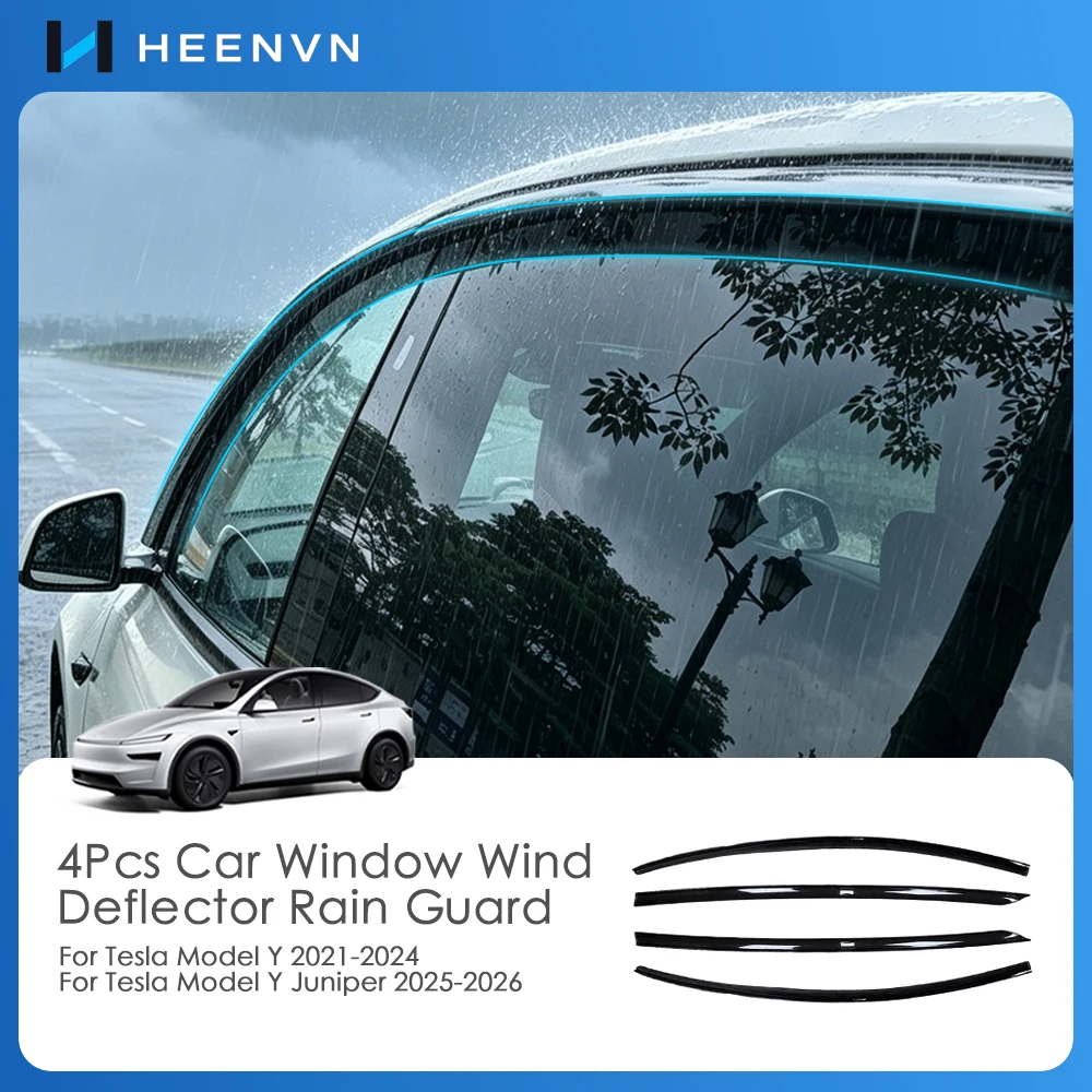 Heenvn For Tesla Model Y 2021-2024 Model Y Juniper 2025-2026 Car ABS Tuning Wide Body Kit 4PCS Wind Deflector Rain Guard Brow