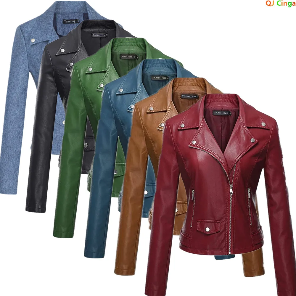 

Burgundy Women's Notched-collar PU Jacket, A Stylish and Casual Faux Leather Coat, Available in Black, White, Green, Blue,Khaki.