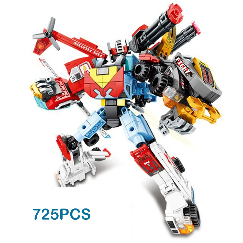 725Pcs 4 in 1 Transformation Robot Building Blocks Military Ailplane Artillery Vehicle Ambulance Mecha Bricks Toys For Kids Boys