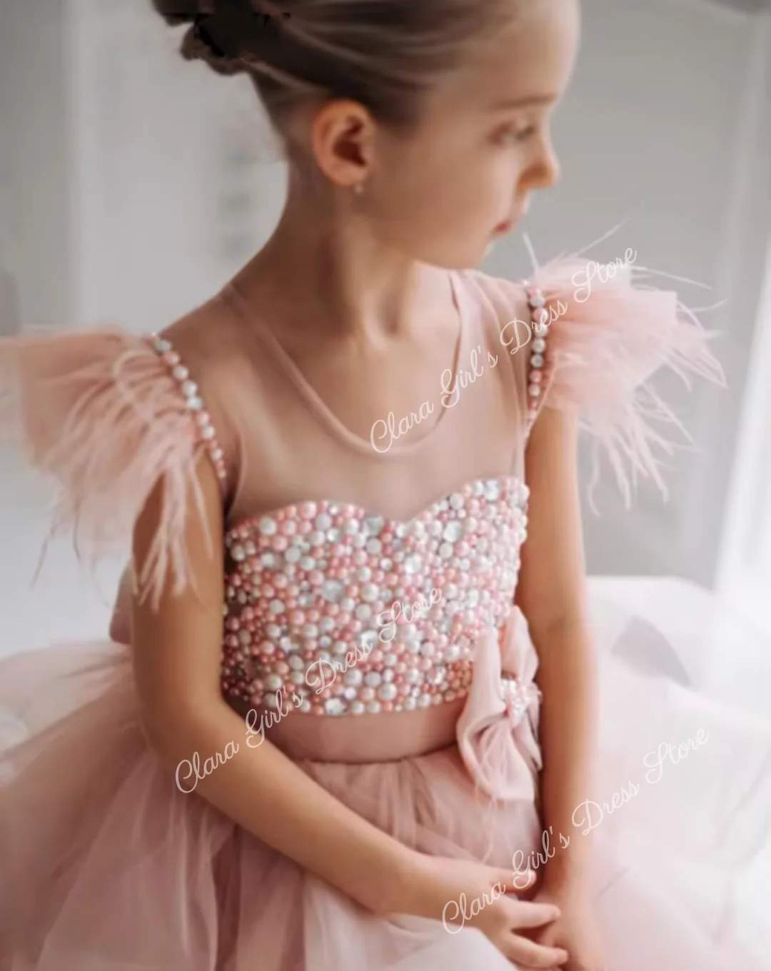 فستان الأميرة المطرز على شكل زهرة للفتيات فستان فاخر مطوي للفتيات أول مناولة لحفلات أعياد الميلاد قابل للتخصيص #6