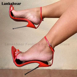 Metallic Stiletto Sandals Women Ankle Strap High Heel Pointy Open-Toed Ladies Summer Sandalias Zapatos Mujer 2024 Tendencia