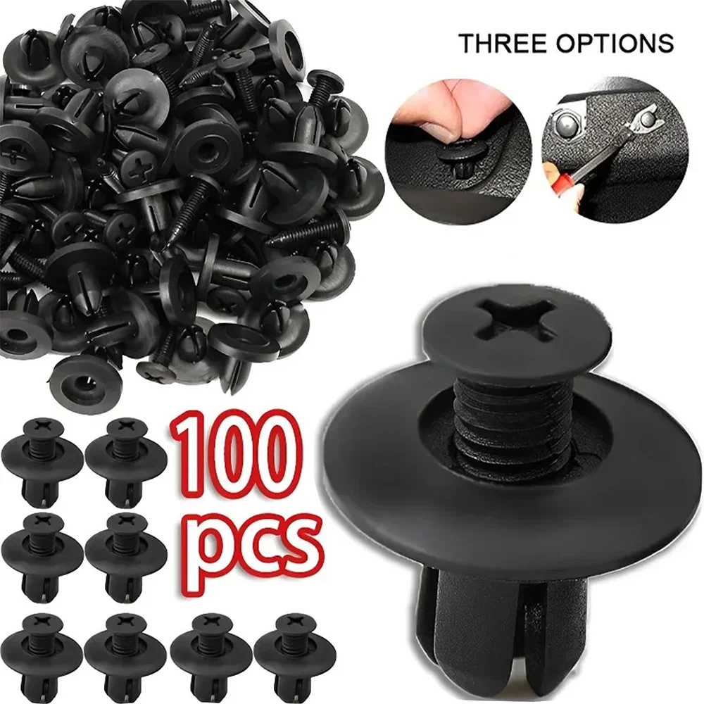 

100/10Pcs Plastic Rivets 8mm Fasteners Screw High Quality Car Bumper Fender Black Rivet Car Fastener Clip Universal Car Interior
