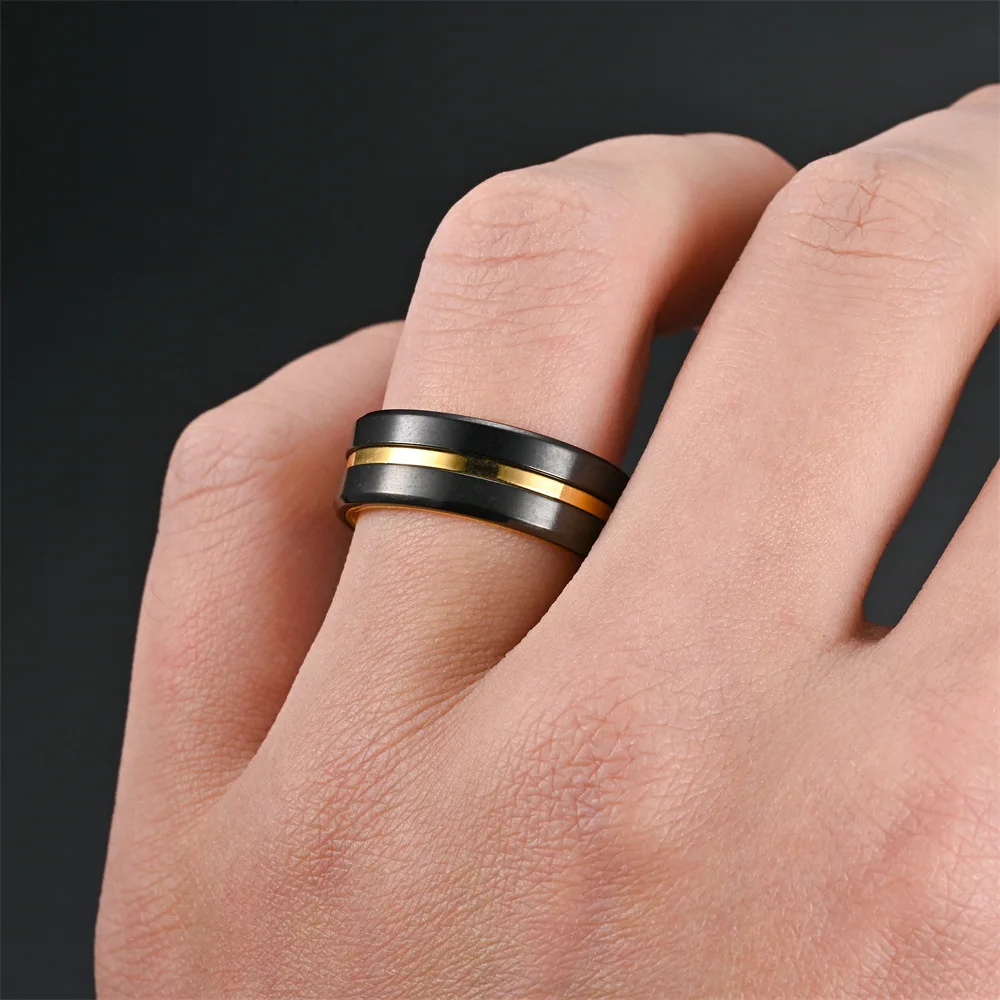 Hot Selling New Stainless Steel 8MM New Two-tone Beveled Edge Ring For Men Jewelry Accessories Wholesale Dropshipping Size 6-13