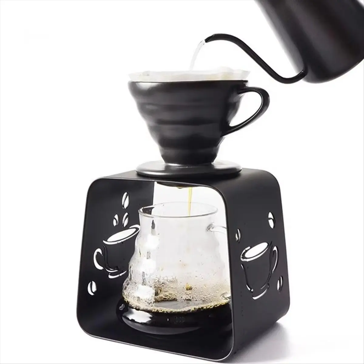 

A78I Coffee Dripper Stand Black Metal Coffee Extraction Drip Stand Portable Coffee Making Accessories with Top Round Hole