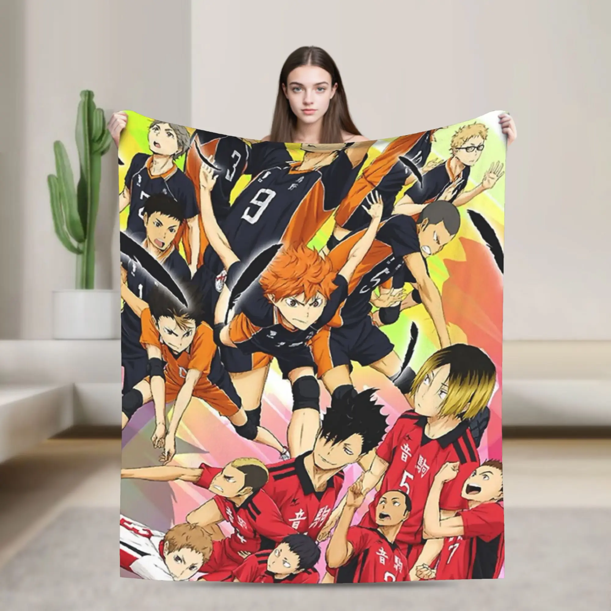 Anime Flannel Blankets Japanese Volleyball Hinata Kozume Oikawa Funny Throw Blankets for Home 200x150cm Plush Thin Quilt