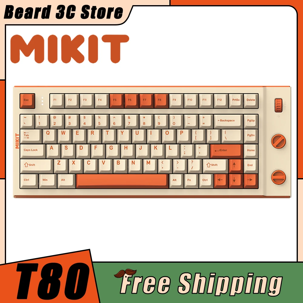 

MIKIT T80 Mechanical Keyboard Three Mode Multifunctional Knob RGB Wireless Gaming Keyboard Hot Swap Pc Gamer Accessories Office