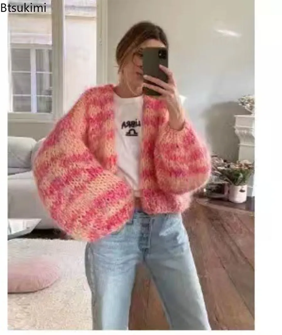 2025 Maglione cardigan da donna Cappotti lavorati a maglia a righe colorate Giacche in maglieria a maniche lunghe Cardigan versatile casual autunno inverno