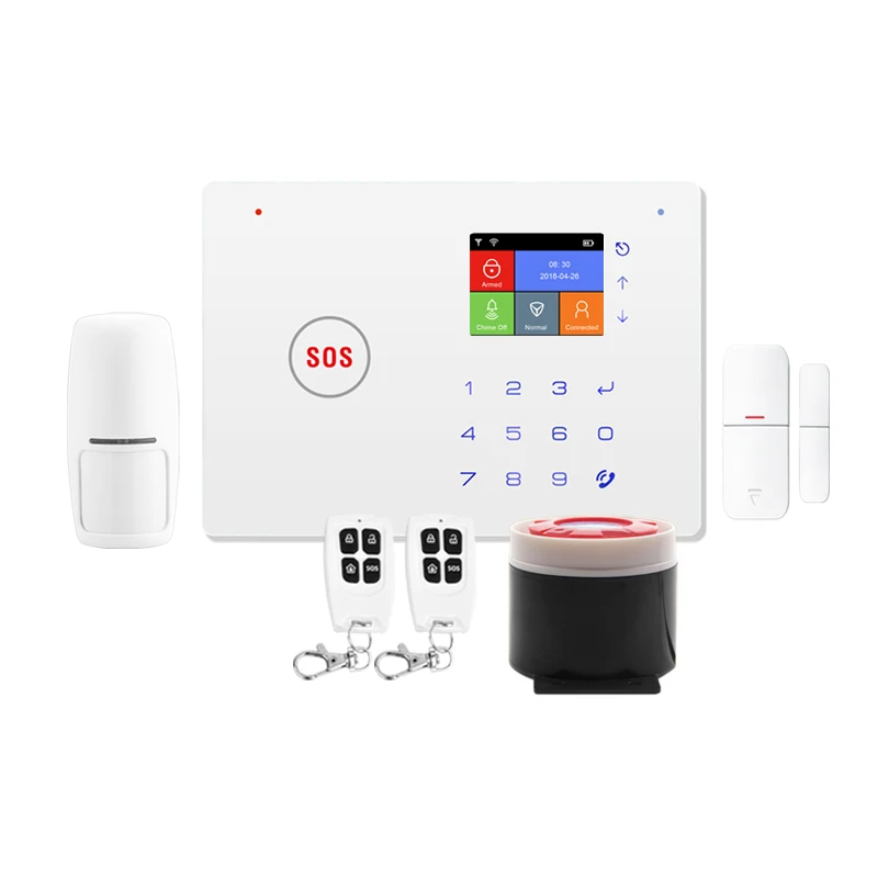2.4Inch TFT Screen WiFi GSM Alarm System Tuya APP Remote Control Burglar Alarm Sensor Home Security for Business