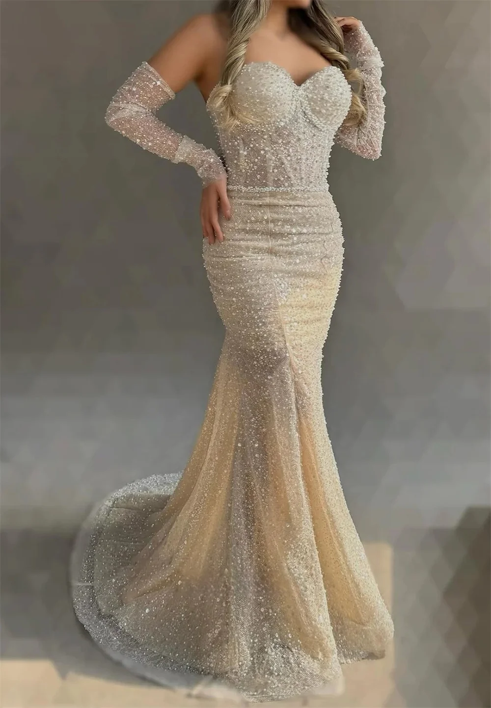 Mila Mermaid Beaded Prom Dresses Detachable Sleeves Customized Evening  Dresses Strapless Floor-Length vestidos de fiesta 2025