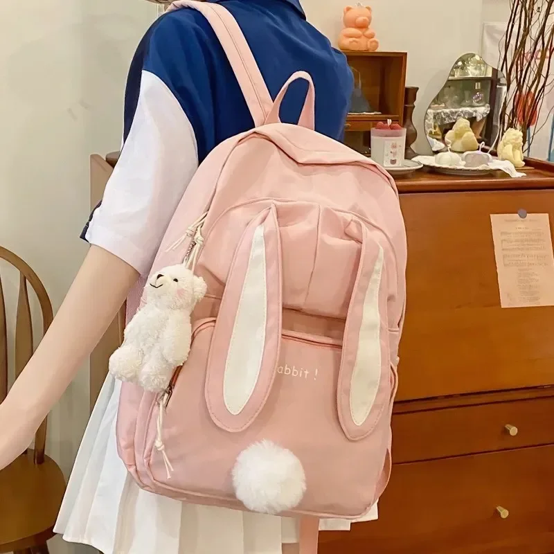 Mädchen Schult aschen für Teen Mittels chüler Rucksack Kaninchen niedlichen Nylon Bücher tasche