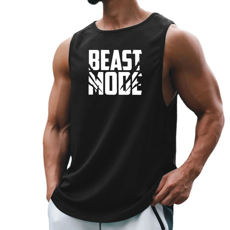Mens Graphic Printed Mesh Tank Top, Loose Quick Dry Polyester Gym Vest, Outdoor Running Training Fitness Sleeveless Shirt