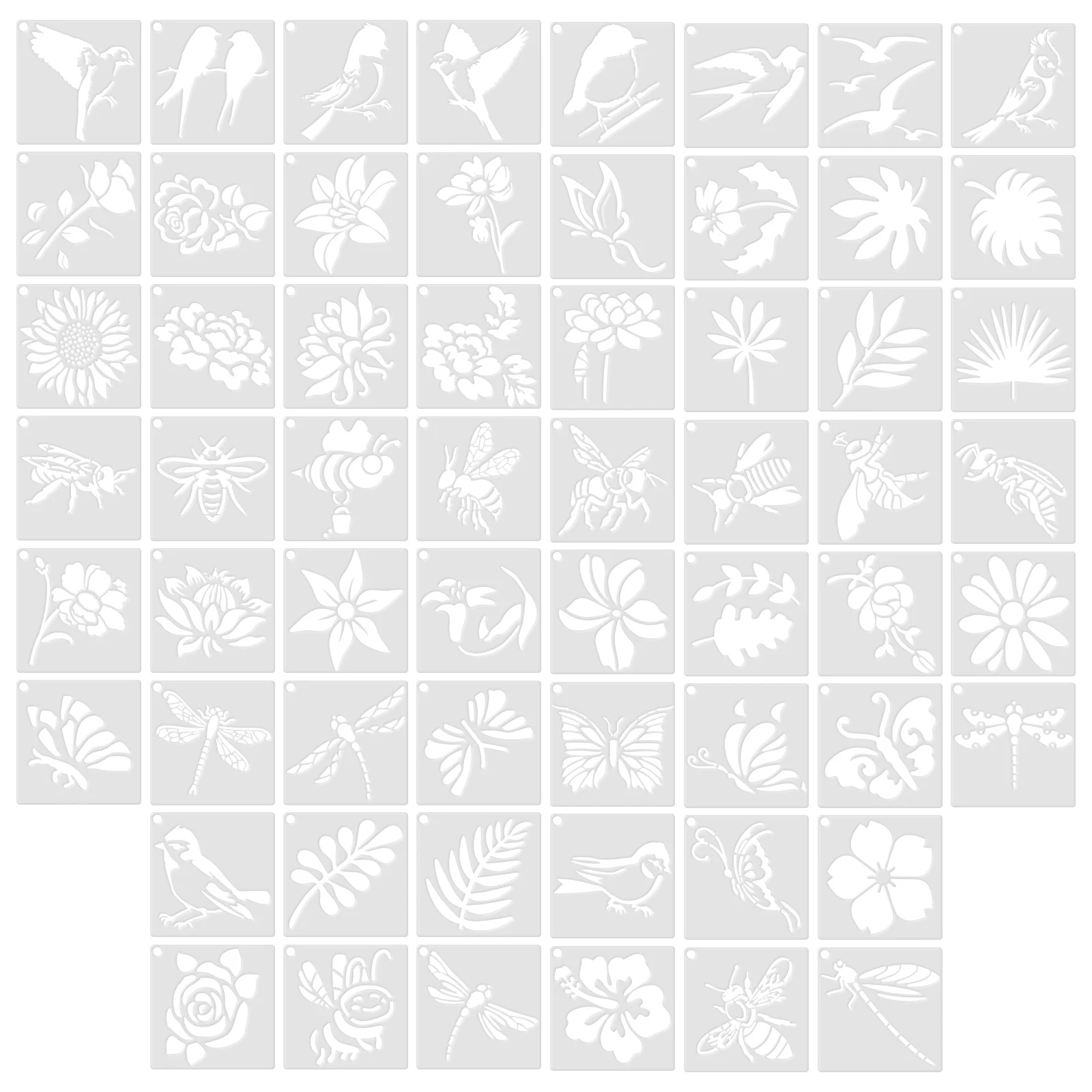 60pcs Painting Stencils on Wood Canvas Reusable Stencil DIY Art Assorted Drawing Templates Decorative Bird Floral Stencils