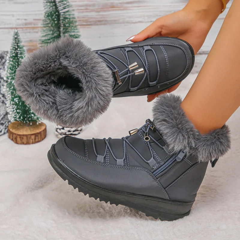 

2025 Winter Women's Mid Calf Snow Boots Waterproof Faux Fur Lined Slip On Shoes, Fashion Rubber Sole High Top Outdoor Boots