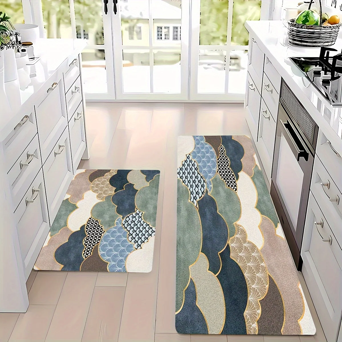 Elegant Japanese Wave Print Carpet Mat Non-slip Floor Rug fo