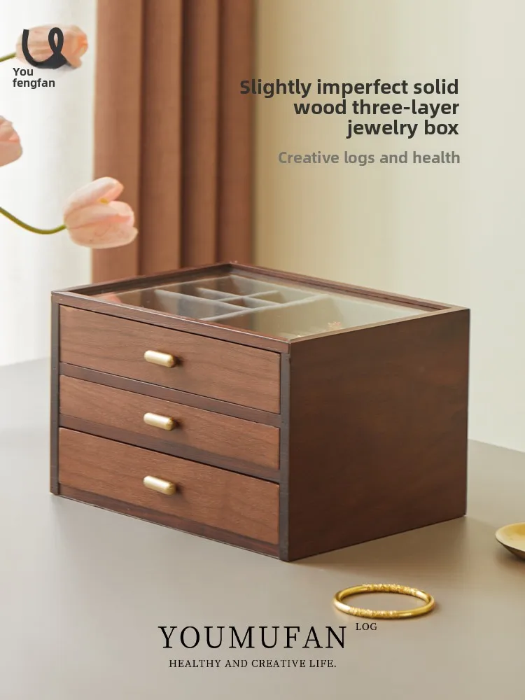 

Ele Gold Jewelry Box Wooden Nelace Bracelet Storage Box High End Detailed 2025 New Model Desktop Organization Case