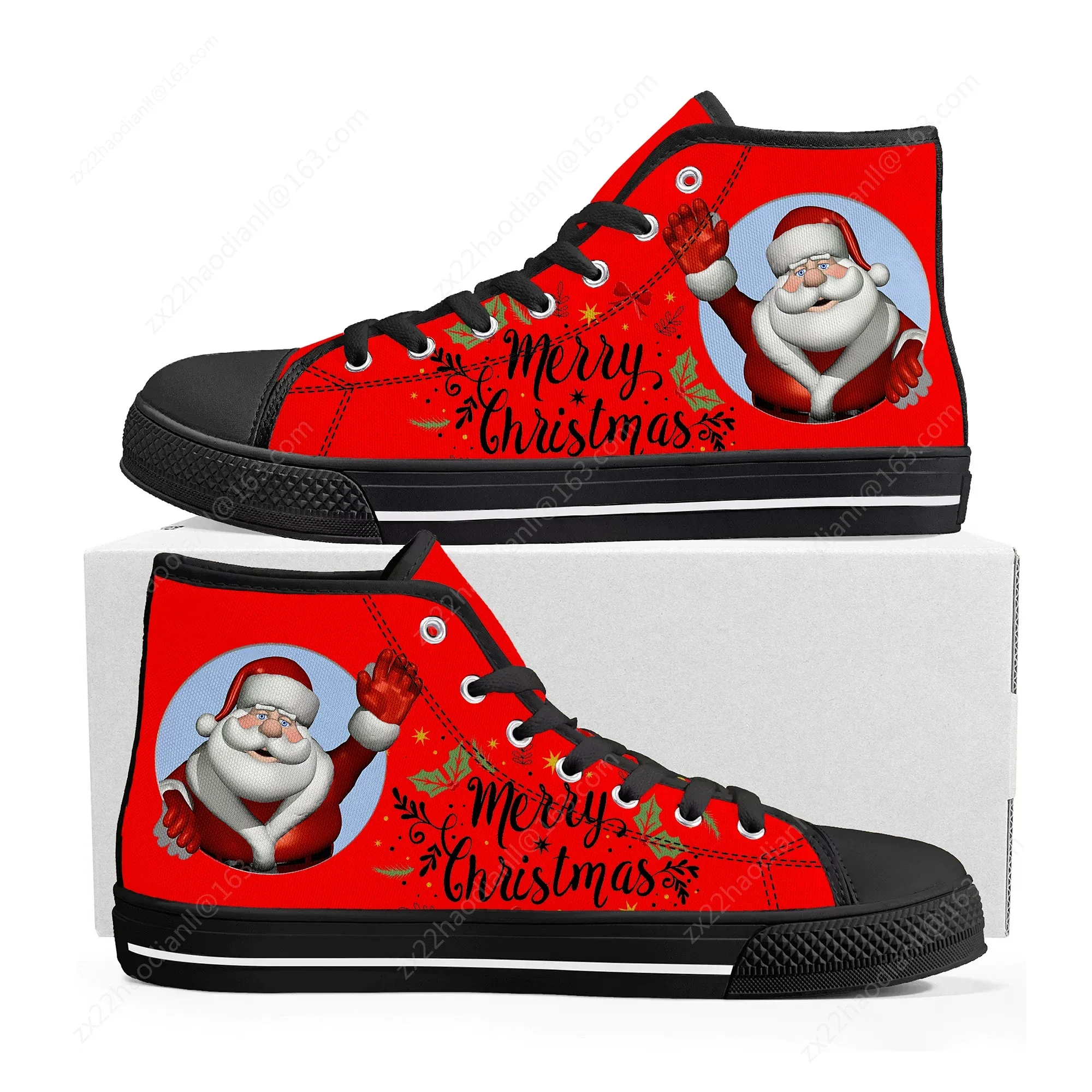 White Snowflake Red Christmas High Top Sneakers High Quality Mens Womens Teenager Canvas Sneaker Casual Couple Shoes Custom Shoe