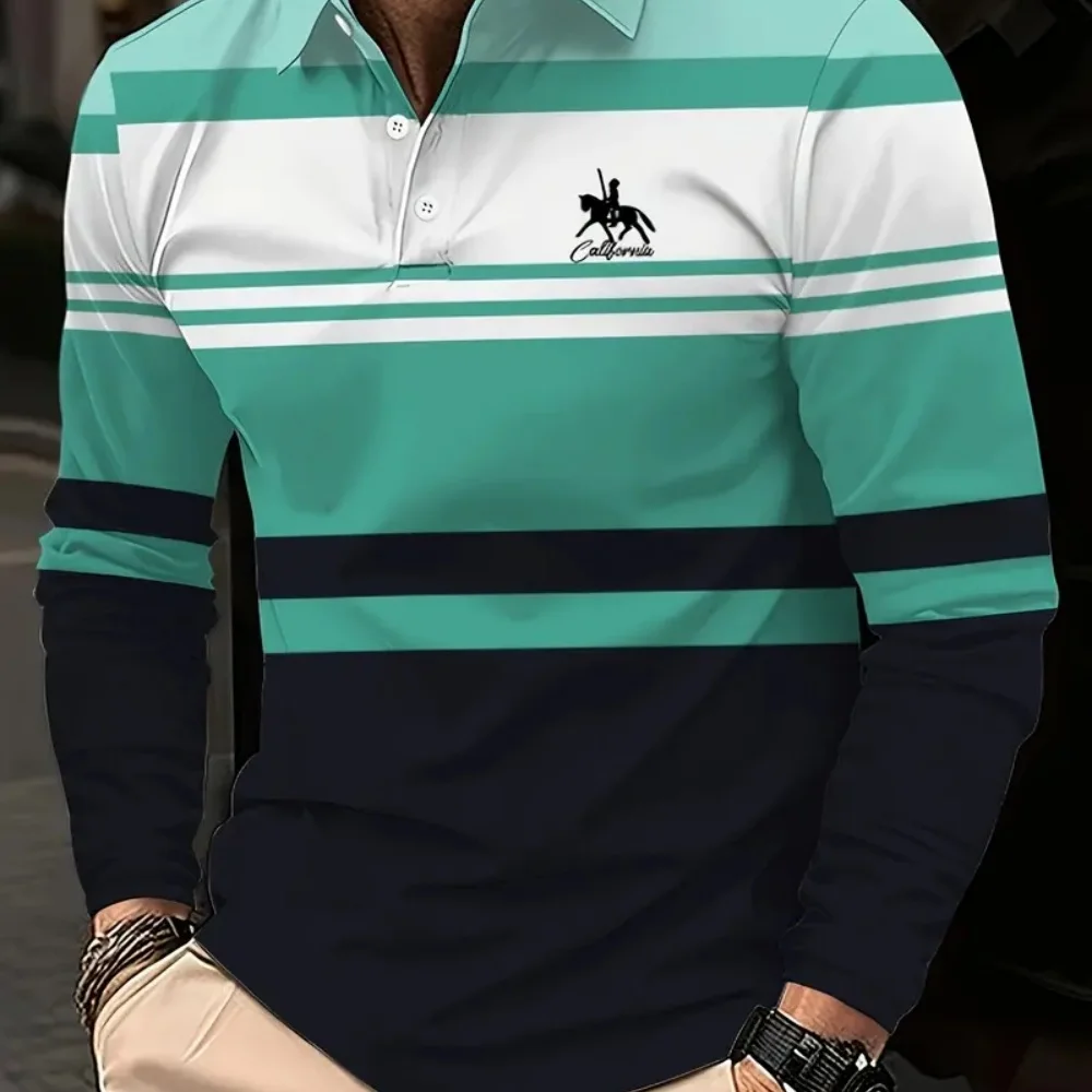 

Classic Minimalist Striped Long Sleeved Men's Polo Fashion Autumn And Winter Casual Golf Oversized Sport Pullover Men's Clothing