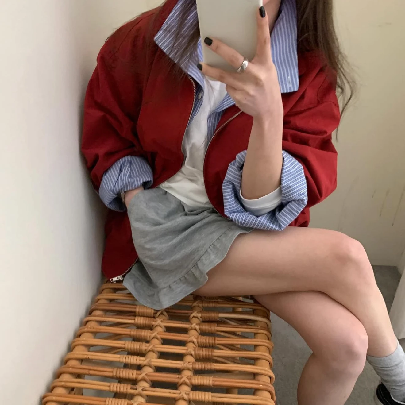 

Retro Plaid Design Loose Casual Long Sve Jaet Autumn New Sle Chic Inner Stand Collar Women's Korean Sle Outerwear