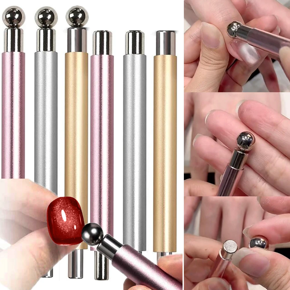 1Pc Double-Head Nail Magnetic Stick Super-Strong Cat Eye's Magnetic Nail Pen With Detachable Round Ball Nail Cat Eye Effect Tool