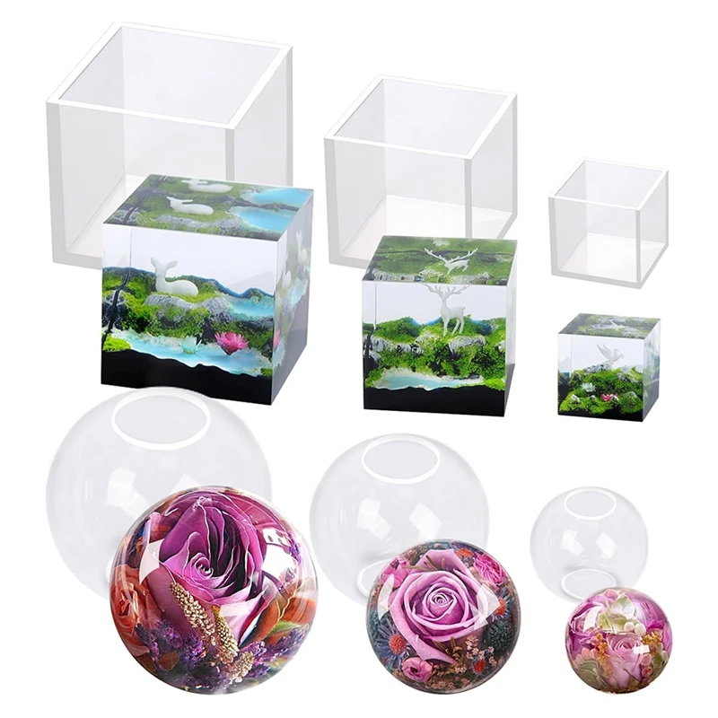 6 Pieces Clearresin Mold Silicone Set, Clearseamless Sphere And Deep Cube Silicone Molds For Decoration