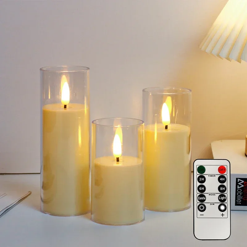 Elektronische LED-Kerzen, Licht, flammenloser Ferntimer, flackernde Lampe, klares Acrylglas, batteriebetrieben, für Hochzeit, Party, Weihnachten