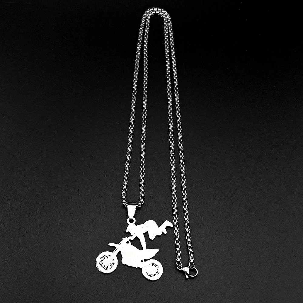 Motocross-Fahrer-Anhänger-Halskette für Damen und Herren, Edelstahl, goldfarben, Dirt Bike, Extremsport-Thema, Kette, Schmuck, Geschenke – Detail 8