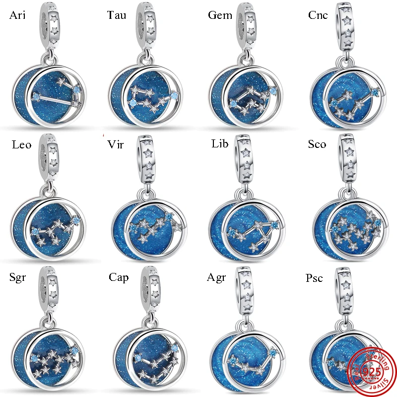 

100% 925 Sterling Silver Blue Sky Constellation Beads Pendant Fit Original Pandora Charms Bracelet & Necklace Women Fine Jewelry