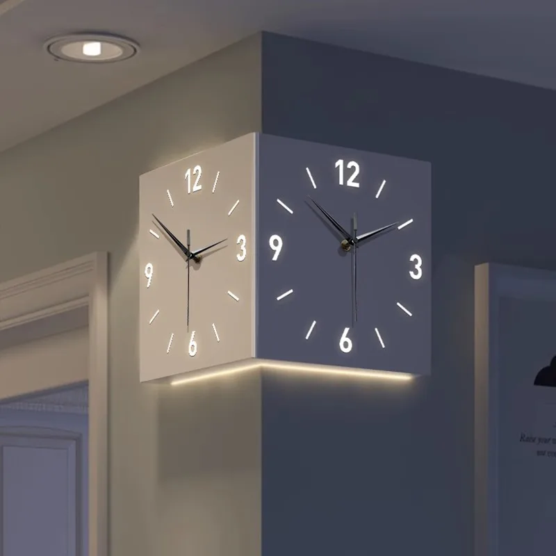 Modern simple living room, double-sided corner wall clock cream wind, no punching household creative clock
