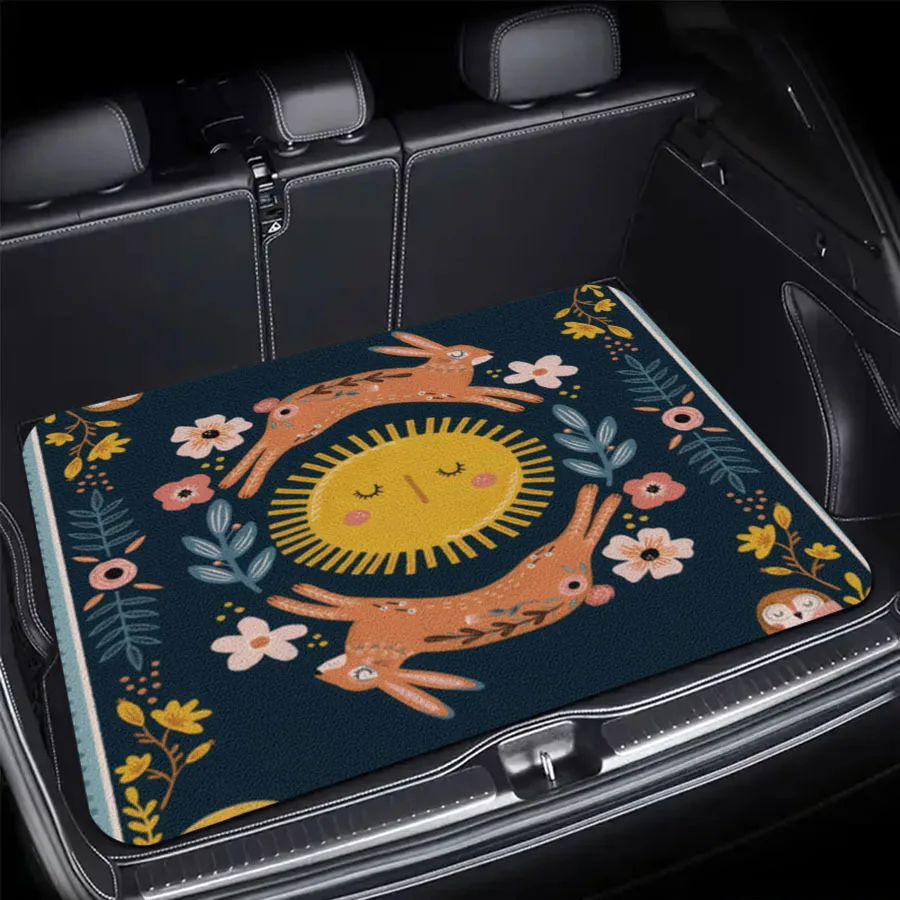 

Folk Art Rabbit Sun Floral Print Car Trunk Mat Waterproof Anti-slip Rear Cargo Liner Pad Universal For Sedan SUV Auto Boot Decor