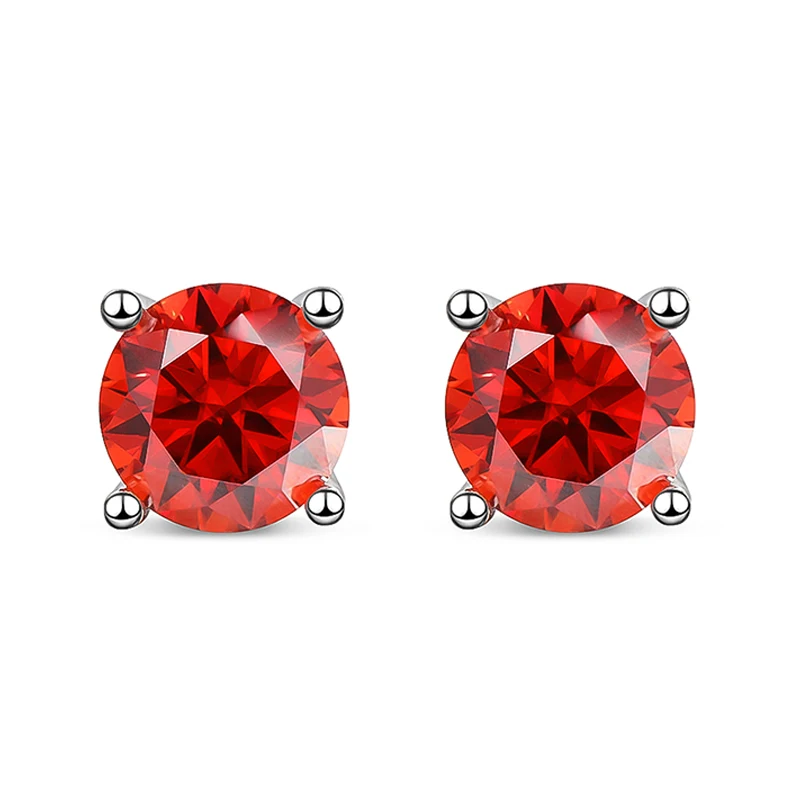 Smyoue 0,5–3 Karat rote Moissanit-Ohrstecker für Damen, luxuriöser Schmuck, S925-Sterlingsilber, platiniert, Party-Ohrstecker